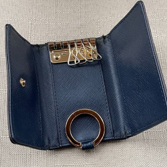 Michael Kors Keys Holder Blue Leather Keychain Mini Wallet Key Fob Keyrings - Picture 6 of 10